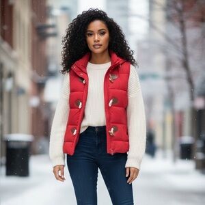 Red Puffer Vest with Toggle Closures
